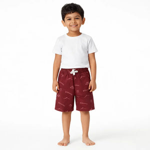 Spark Boys Dinosaur Roar Print Cotton Shorts – Maroon Kids Casual Summer Drawstring Shorts Spark