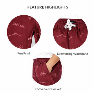 Spark Boys Dinosaur Roar Print Cotton Shorts – Maroon Kids Casual Summer Drawstring Shorts Spark