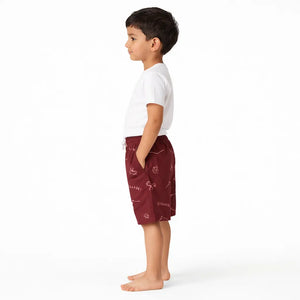 Spark Boys Dinosaur Roar Print Cotton Shorts – Maroon Kids Casual Summer Drawstring Shorts Spark
