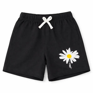 Spark Kids Black Daisy Cotton Shorts | Soft Drawstring Summer Shorts for Boys & Girls | Comfortable Casual Kids Wear Spark