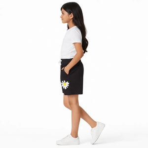 Spark Kids Black Daisy Cotton Shorts | Soft Drawstring Summer Shorts for Boys & Girls | Comfortable Casual Kids Wear Spark
