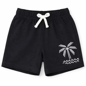 Spark Kids Black Daisy Cotton Shorts | Soft Drawstring Summer Shorts for Boys & Girls | Comfortable Casual Kids Wear Spark