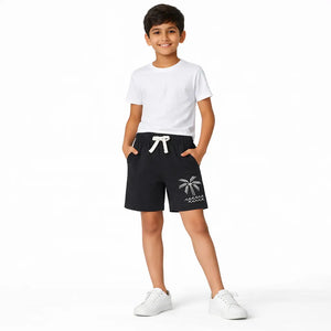 Spark Kids Black Daisy Cotton Shorts | Soft Drawstring Summer Shorts for Boys & Girls | Comfortable Casual Kids Wear Spark