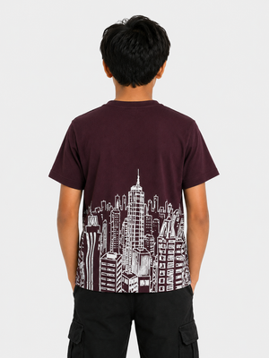 Boys Burgundy Graphic Shirt With Soft Cotton T-Shirt BloomUp