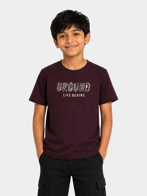 Boys Burgundy Graphic Shirt With Soft Cotton T-Shirt BloomUp