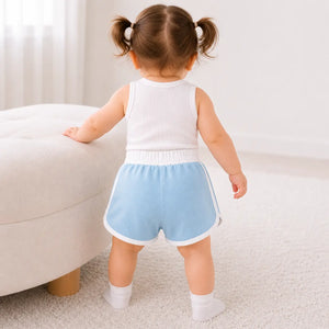 BloomUp Kids Sky Blue Contrast Trim “Bloom Up” Shorts
