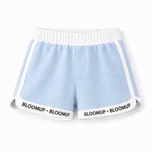 Kids Sky Blue Contrast Trim “Bloom Up” Shorts BloomUp