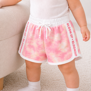 Girls Pink Tie-Dye “Bloom Up” Sporty Shorts BloomUp