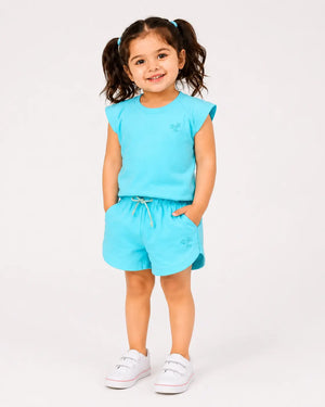 BloomUp Sky Blue Sleeveless Top & Shorts Co-ord Set for Girls – Soft Cotton Casual Summer Outfit