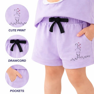 Spark Kids White Cotton Shorts with Bird Print | Soft Drawstring Summer Shorts for Boys & Girls | Lightweight Casual Kids Wear Spark