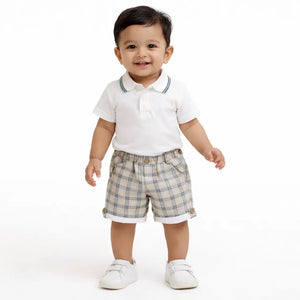 Spark Kids Blue Plaid Cotton Shorts | Smart Casual Checkered Summer Shorts for Boys Spark