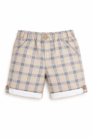 Spark Kids Blue Plaid Cotton Shorts | Smart Casual Checkered Summer Shorts for Boys Spark