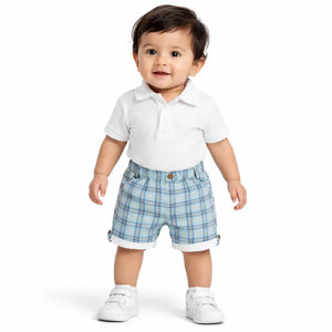 Spark Kids Blue Plaid Cotton Shorts | Smart Casual Checkered Summer Shorts for Boys Spark