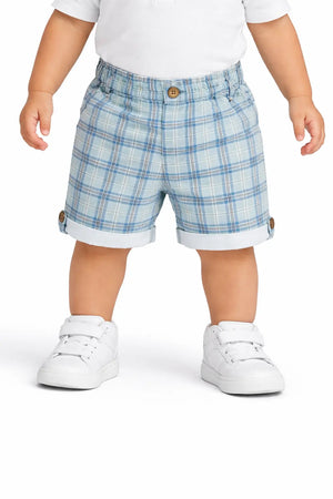 Spark Kids Blue Plaid Cotton Shorts | Smart Casual Checkered Summer Shorts for Boys Spark