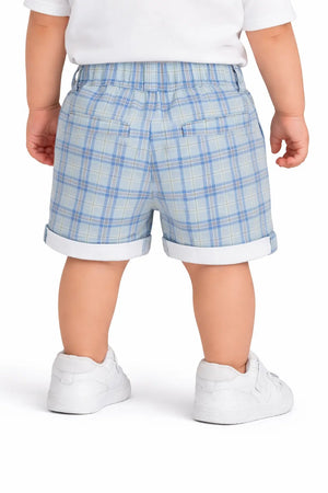 Spark Kids Blue Plaid Cotton Shorts | Smart Casual Checkered Summer Shorts for Boys Spark