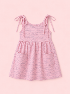 Light Pink Tie-Up Strap Kids Dress – Soft Cotton Summer Wear for Girls BloomUp