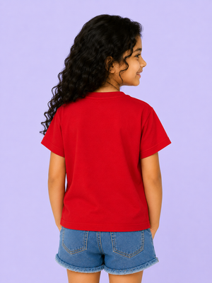 Red Graphic Print Kids T-Shirt – Soft Cotton Summer Wear for Girls BloomUp