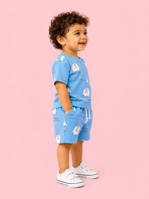BloomUp Blue Elephant Print Kids Co-ord Set – Soft Cotton Summer Wear for Boys