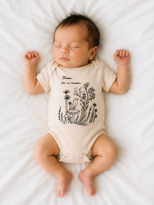 Beige Baby Bodysuit with Floral Bird Print – Soft Cotton Onesie BloomUp