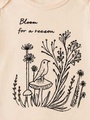 Beige Baby Bodysuit with Floral Bird Print – Soft Cotton Onesie BloomUp