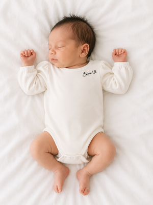 Cream Long Sleeve Baby Bodysuit – Soft Cotton Minimal Onesie BloomUp