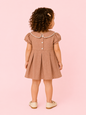 Brown Peter Pan Collar Bow Dress – Elegant Cotton Party Wear for Baby Girls BloomUp