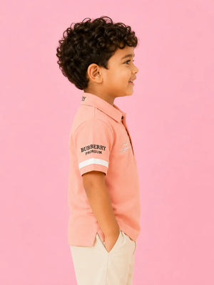 BloomUp Orange Polo Collar Kids T-Shirt with Contrast Sleeve Detail – Soft Cotton Smart Casual Summer Wear for Boys