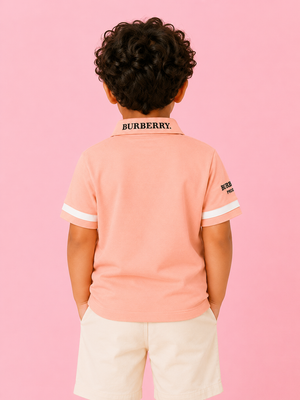 Orange Polo Collar Kids T-Shirt with Contrast Sleeve Detail – Soft Cotton Smart Casual Summer Wear for Boys BloomUp