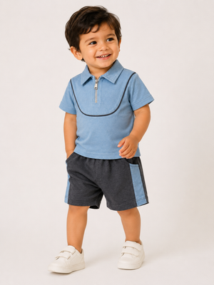 Boys Blue Polo Shirt With Soft Cotton Clothing Set BloomUp