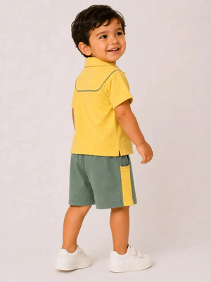 BloomUp Yellow Polo T-Shirt & Shorts Set for Boys – Soft Cotton Casual Summer Outfit