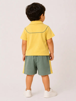 BloomUp Yellow Polo T-Shirt & Shorts Set for Boys – Soft Cotton Casual Summer Outfit
