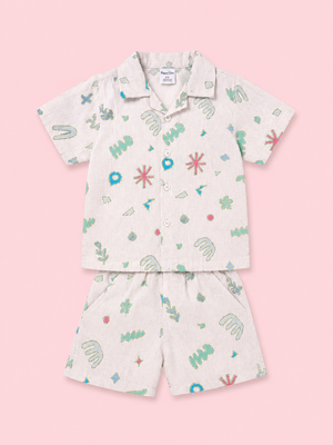 Boys White Printed Shirt And Soft Cotton Clothing Set BloomUp