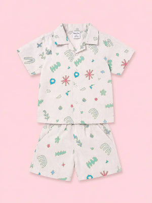 BloomUp Off White Printed Co-ord Set for Boys – Soft Cotton Casual Summer Outfit