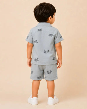 BloomUp Grey Embroidered Co-ord Set for Boys – Soft Cotton Casual Summer Outfit