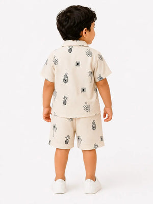 BloomUp Beige Embroidered Co-ord Set for Boys – Soft Cotton Casual Summer Outfit
