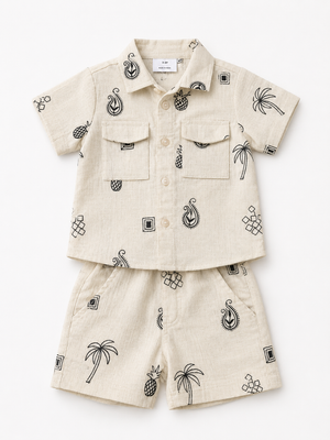 Stylish Boys White Printed Shirt And Soft Cotton Clothing Set BloomUp