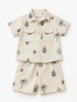 BloomUp Beige Embroidered Co-ord Set for Boys – Soft Cotton Casual Summer Outfit