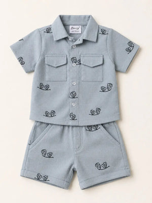 BloomUp Grey Embroidered Co-ord Set for Boys – Soft Cotton Casual Summer Outfit