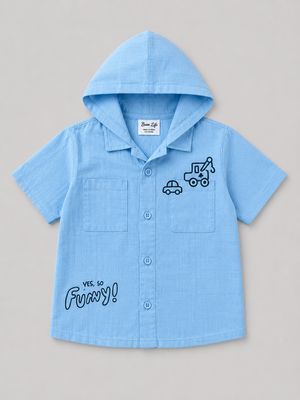 Boys Hooded Skyblue Shirt for Kids Fashion Wear BloomUp