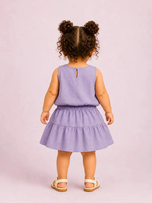 BloomUp Lavender Printed Top & Skirt Set for Girls – Soft Cotton Casual Summer Outfit