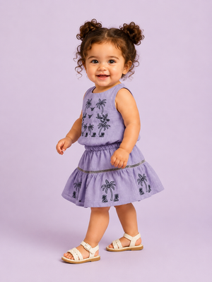 Girls Lavender Sleeveless Tiered Dress Soft Cotton Clothing Set BloomUp