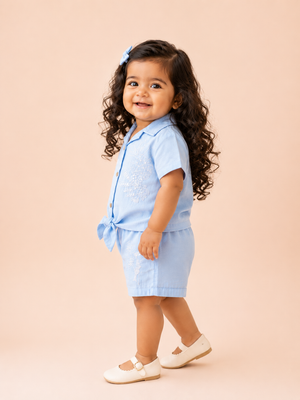 Girls Denim Blue Sleeveless Romper Soft Cotton Clothing Set BloomUp