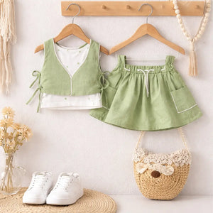 Ice Green Girls Co-ord Set – Soft Cotton Tie-Up Top & Skirt Summer Outfit BloomUp