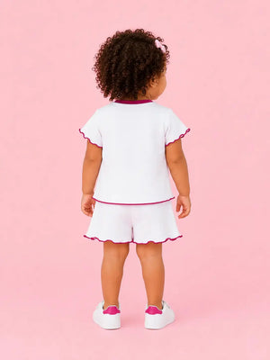 BloomUp White Cherry Embroidered Co-ord Set for Girls – Soft Cotton Casual Summer Outfit