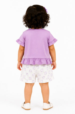 Girls Lavender Peplum Top & Printed Leggings Set Kidswear Cotton BloomUp