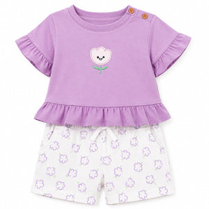 Girls Lavender Peplum Top & Printed Leggings Set Kidswear Cotton BloomUp