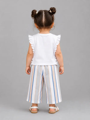 BloomUp Girls Lemon Graphic Top & Striped Palazzo Pants Set – Soft Cotton Summer Co-ord Outfit