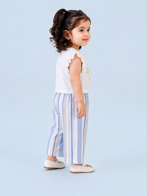 Girls Lemon Graphic Top & Striped Palazzo Pants Set – Soft Cotton Summer Co-ord Outfit BloomUp