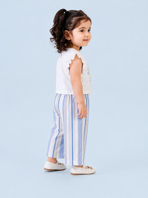 BloomUp Girls Lemon Graphic Top & Striped Palazzo Pants Set – Soft Cotton Summer Co-ord Outfit