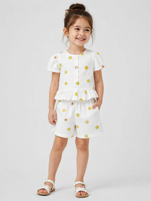 Girls White Short Sleeved Lemon Soft Cotton Clothing Set BloomUp